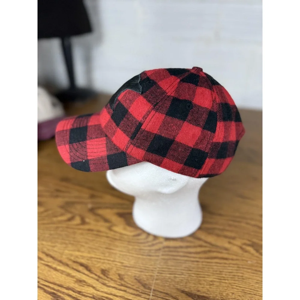 Minnesota Hat Cap Strap Back Red Black Buffalo Plaid‎ Leather Patch KBETHOS Mens